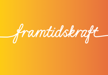 Färgplatta i gul och orange med texten Framtidskraft i skrivstil